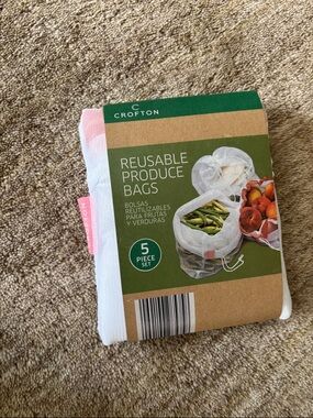 Crofton Reusable Produce Bags - White with Pink Tag